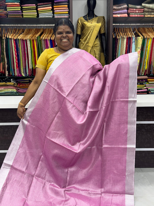 Tissue Linen Saree - Baby Pink Shade - VVTLS001