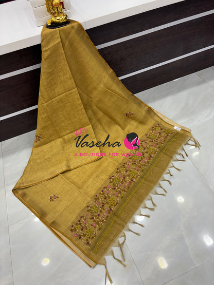 French Knot - Linen Tissue Saree  - Heavy Work Blouse - VVLFN020