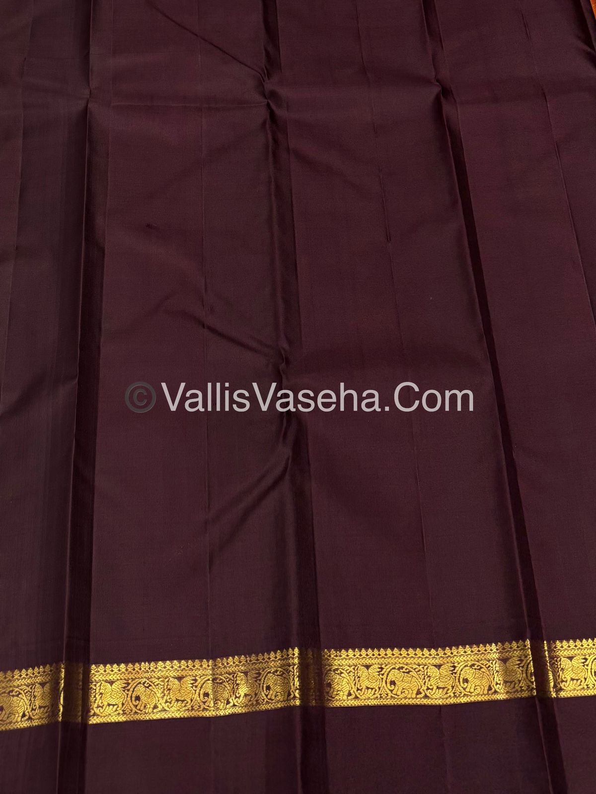 Pure Kanchipuram Silk Saree - Dark Rust Orange with Wine Brown Combo - VVPS025