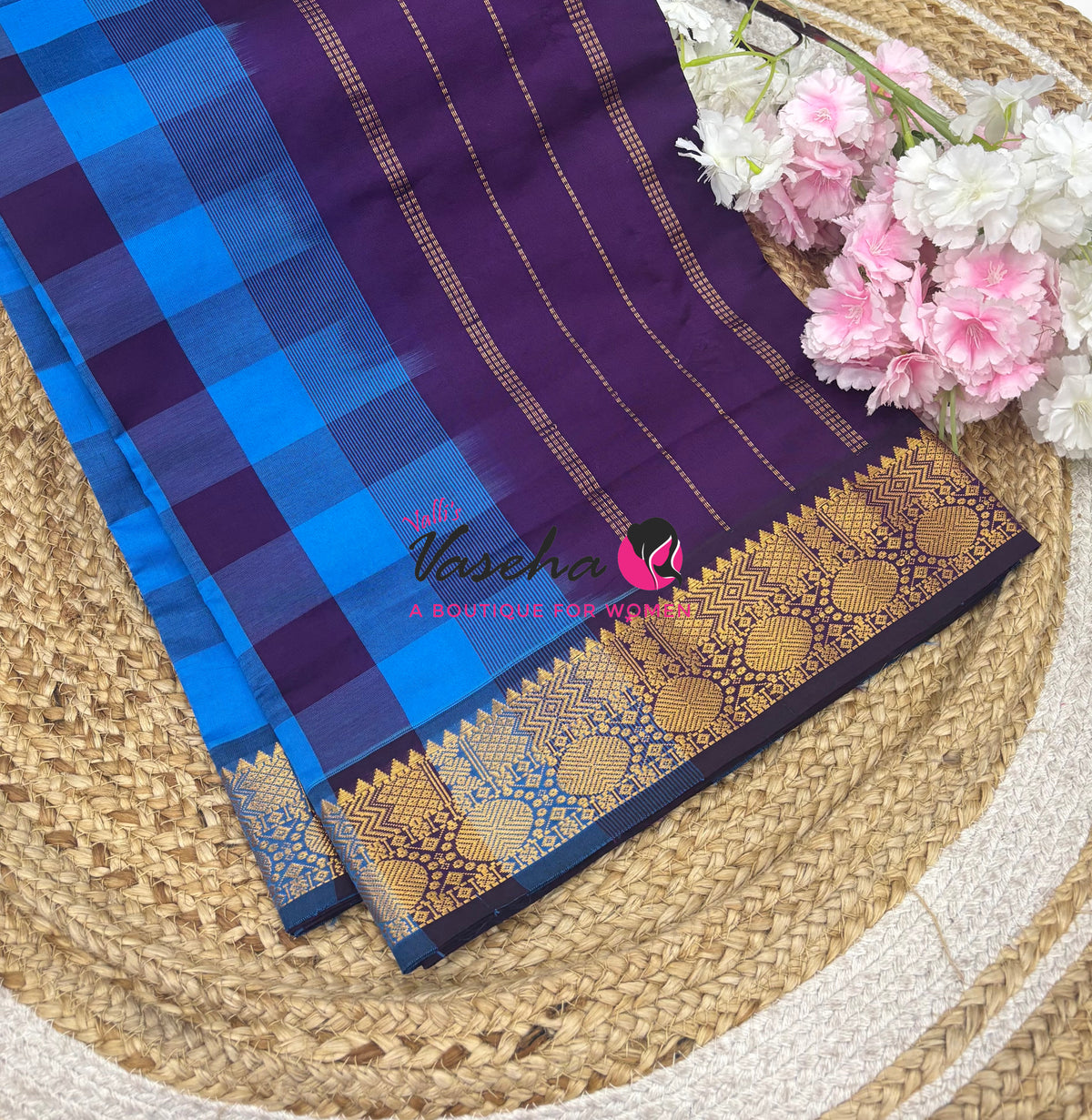 Semi Silk Cotton Saree |  Pazhum Pazhamum Checks Design |VVSSC018