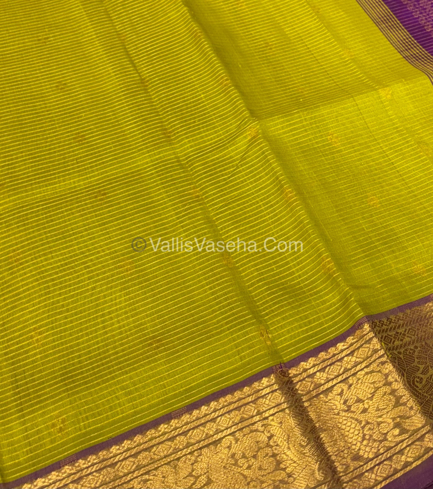 Pure Silk Cotton Sarees - Vairavoosi Lines - Lemon Green With Purple Shade - VVPSC006
