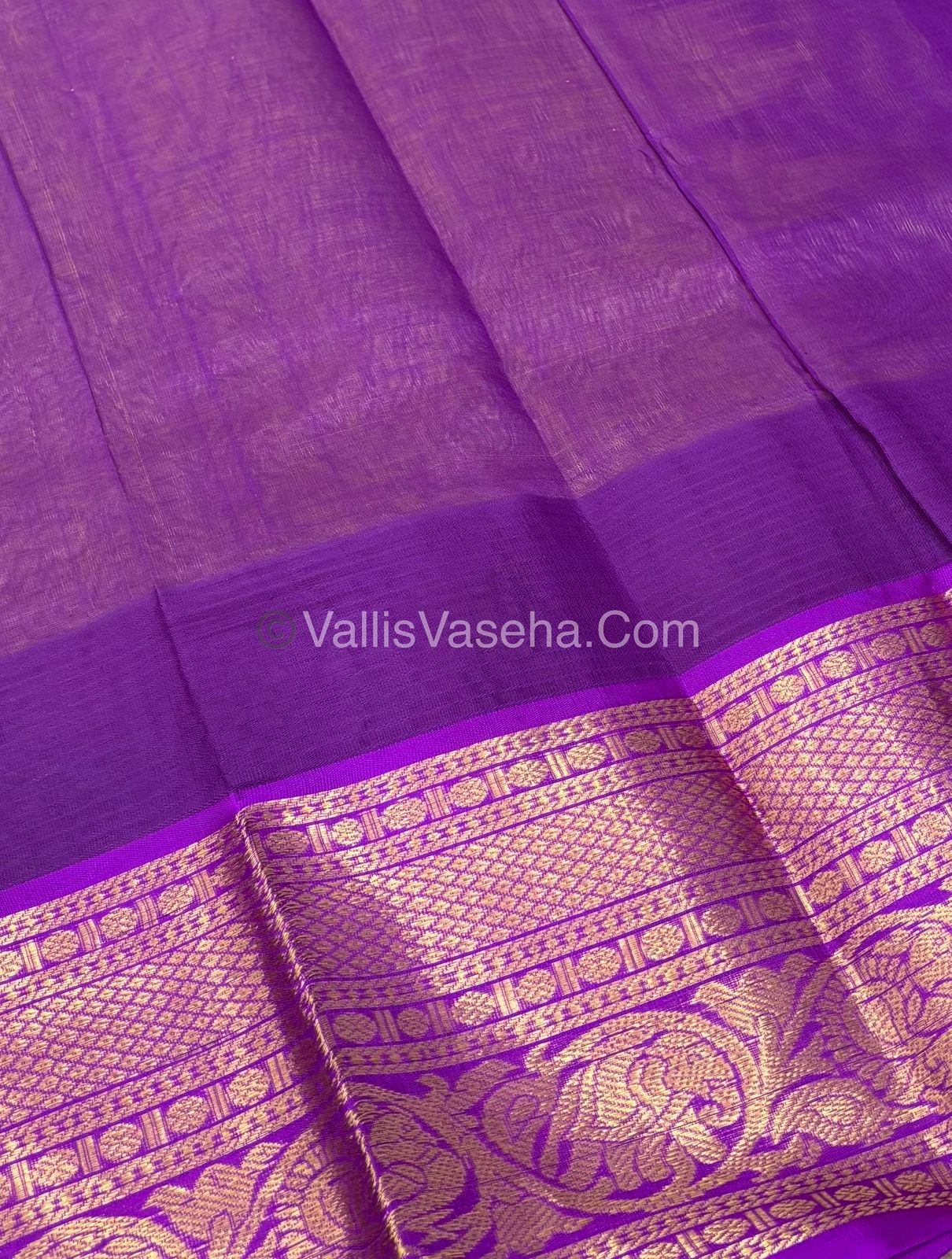 Pure Korvai Silk Cotton Saree - Yellow   with Purple   - VVKSC019