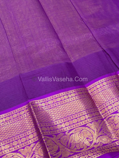 Pure Korvai Silk Cotton Saree - Yellow   with Purple   - VVKSC019