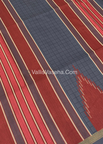 Semi Chanderi Saree - Grey & Red Combo - VVSCS003