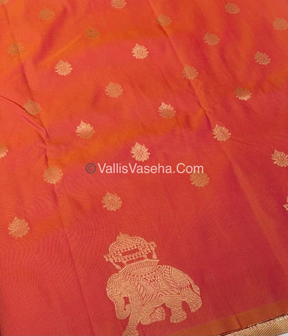 Semi Soft Silk - Elephant Butta Border - Peachish Orange Shade -VVSSS011