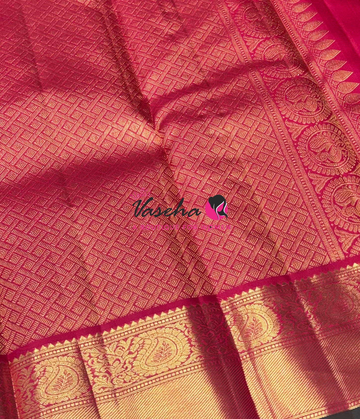 Pure Kanchipuram Silk Saree - Vairavoosi Design  - Pinkish Red Shade - VVPS059
