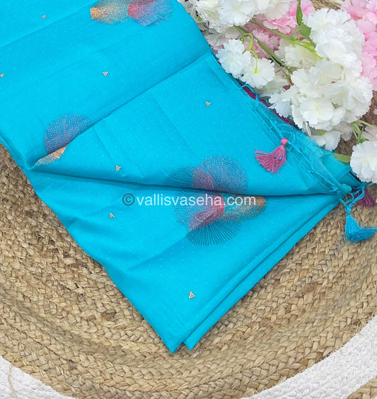 Pre Booking [4-6 Weeks]|Butter Silk - Blue & Pink Combo - VVBS001
