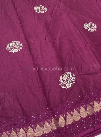 Casual Wear Sarees - Semi Binny / Semi Dola Silk - Purplish Wine Color - VVSDS004