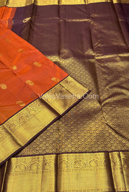Pure Kanchipuram Silk Saree - Rust Orange With Wine Brown Shade  - VVPS022