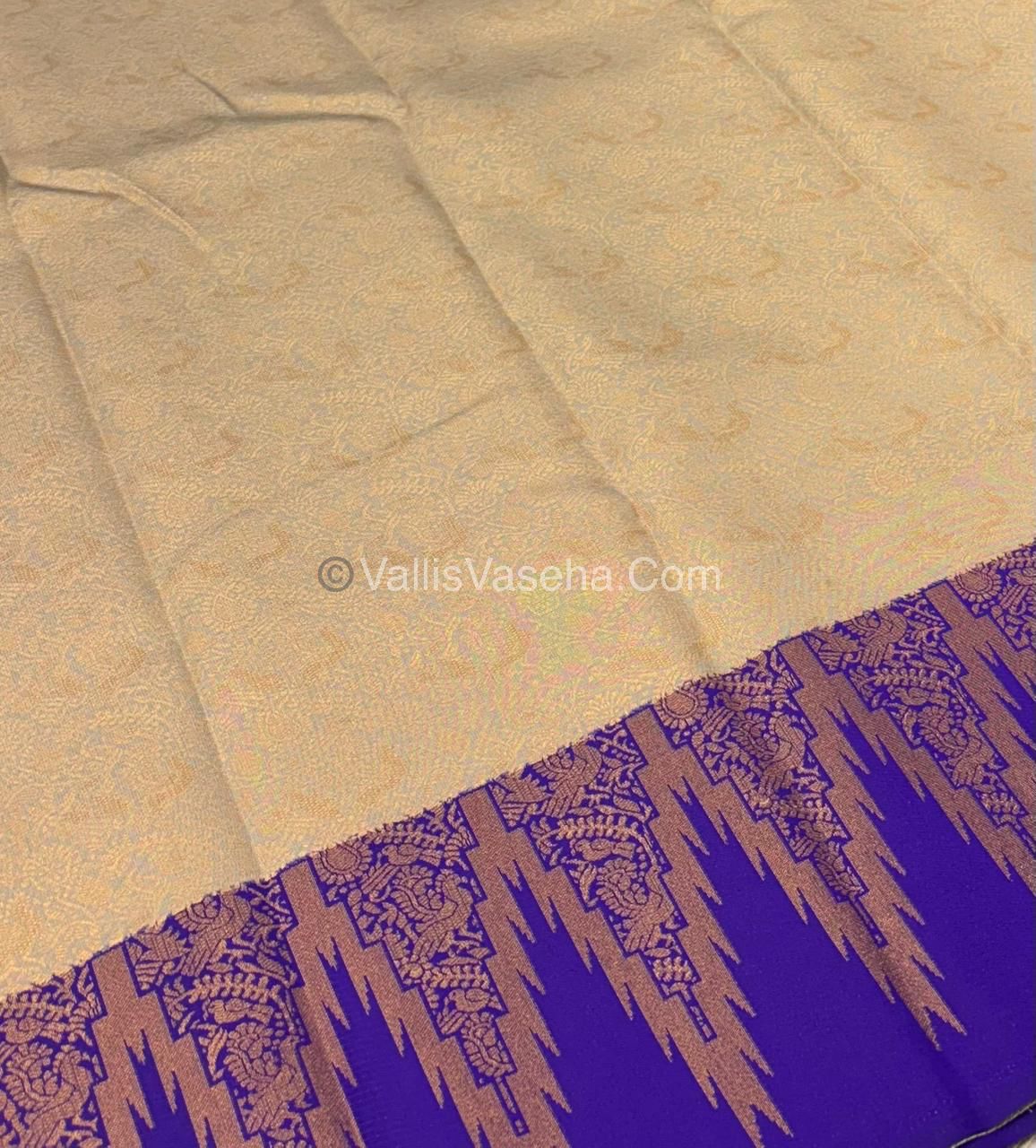 Kanchi Semi Silk  - Cream with Violetish Blue - VVKSS003