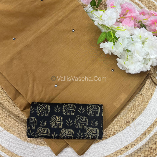 South Mixed Cotton - Mirror Work Embroidery - Chocolate Brown With Black  - VVPCM002