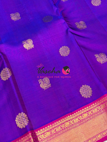 Pure Kanchipuram Silk Saree - Purplish Pink & Pink Combo  - VVPS025