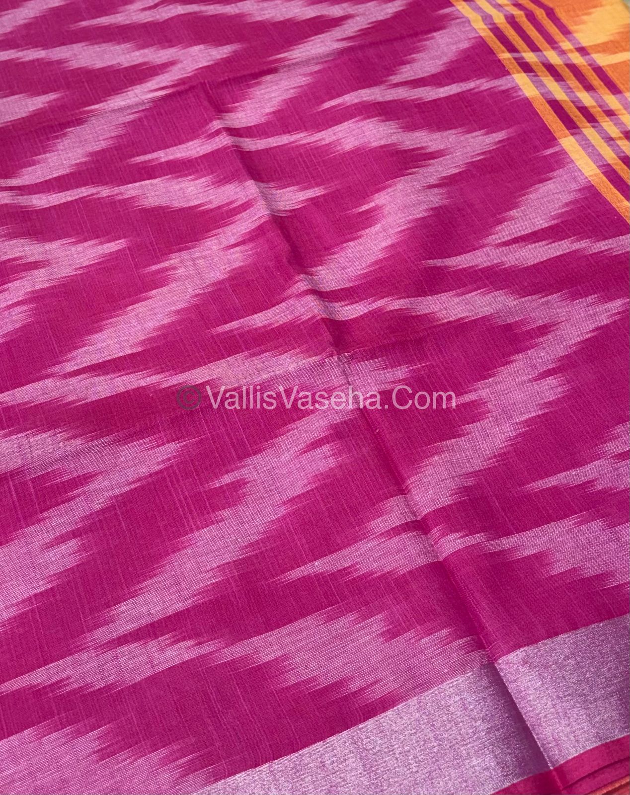 Bhagalpuri Linen Cotton Saree - Ikkat Print - Orange With Pink  Shade - VVBLC002