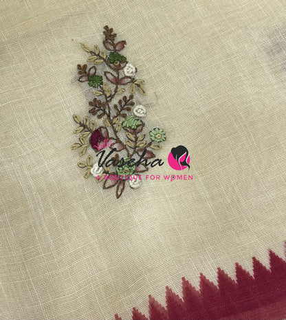 French Knot - Tissue Saree - Cream With Dark Pink Shade - VVLFN022