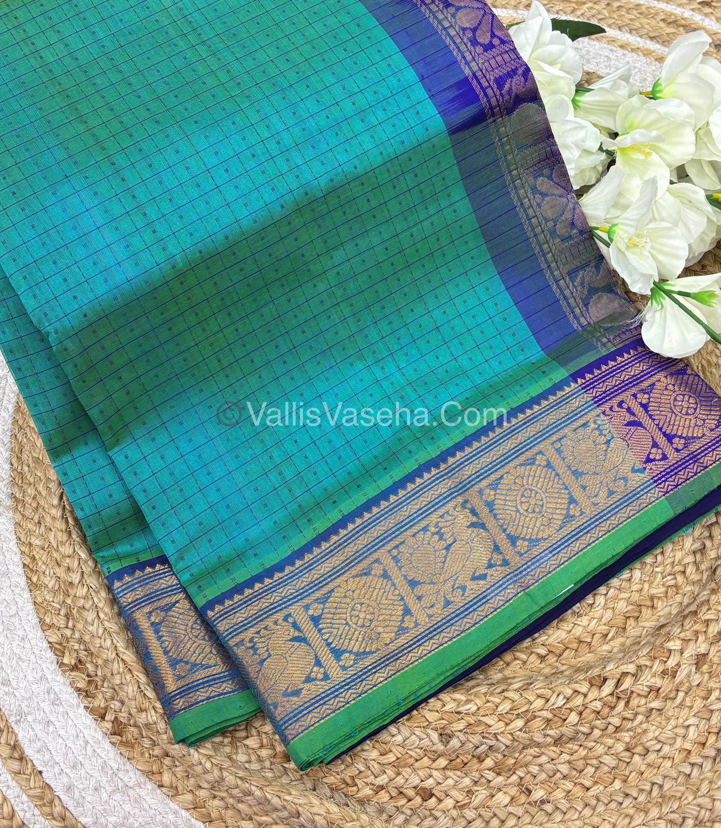 Pure Silk Cotton Saree - Blue With Blue Shade - Lakshadeepam Design - VVPLD001