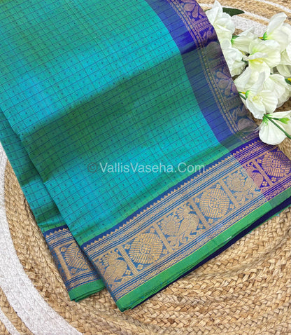 Pure Silk Cotton Saree - Blue With Blue Shade - Lakshadeepam Design - VVPLD001
