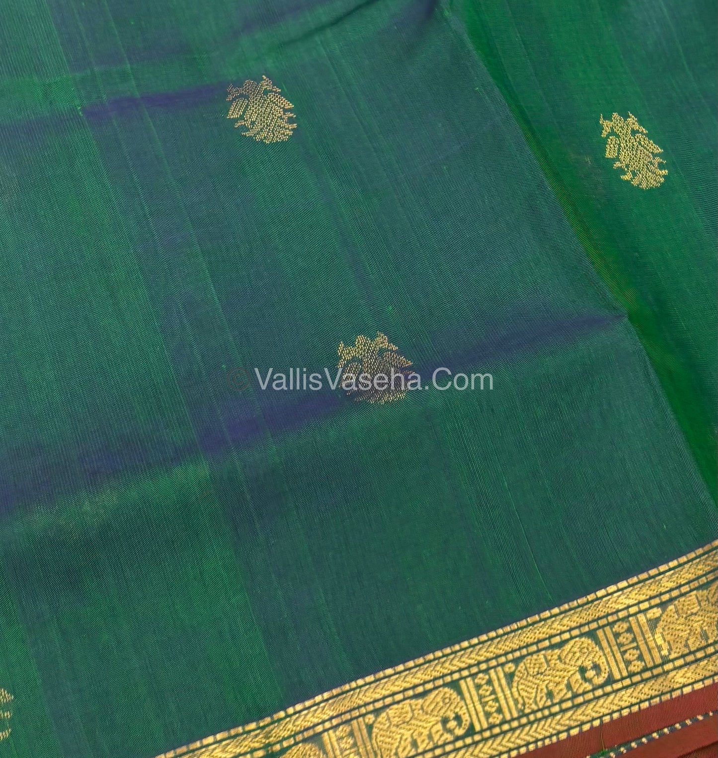 Pure Silk Cotton Saree - Retta Mayil Design - Dual Tone - Green Shade - VVRMS001