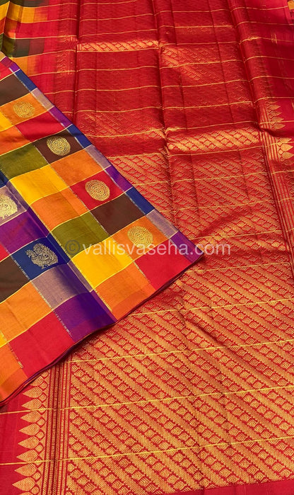 Pure Kanchipuram Silk Saree - Pazhum Pazhamum Checks - VVPS017