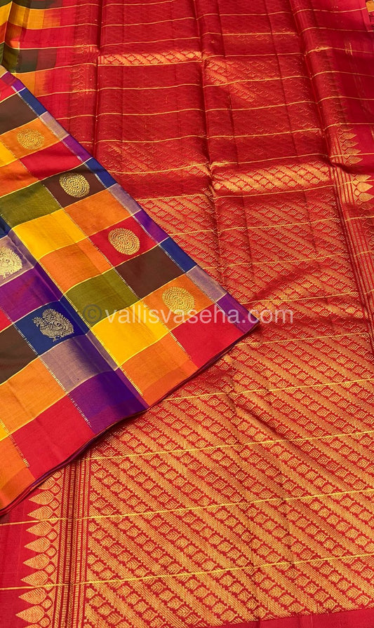 Pure Kanchipuram Silk Saree - Pazhum Pazhamum Checks - VVPS017