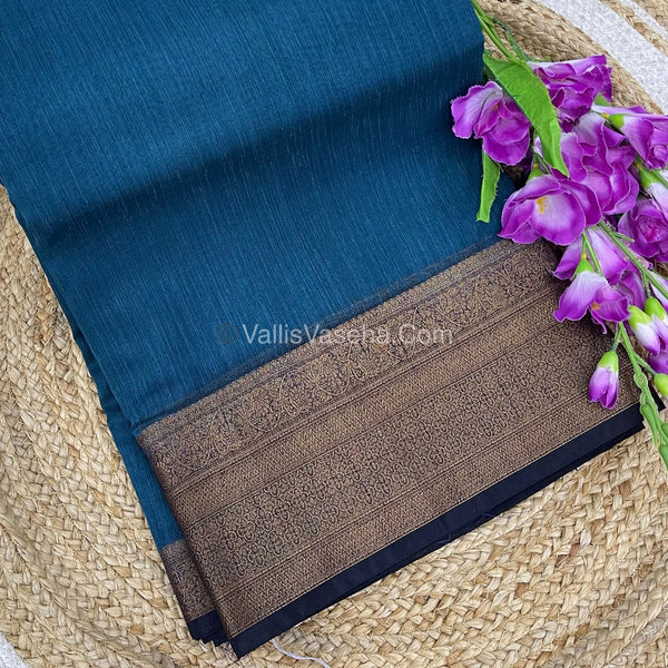 Bamboo Silk Saree - Blue With Navy Blue Shade - VVBSS008