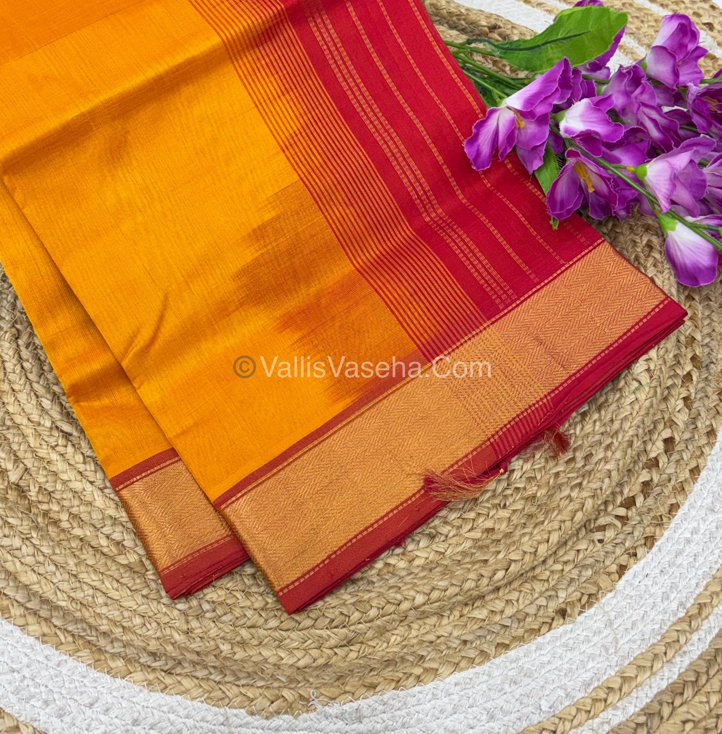 Pure Silk Cotton Sarees - Mango Yellow & Red Shade - VVPSC008