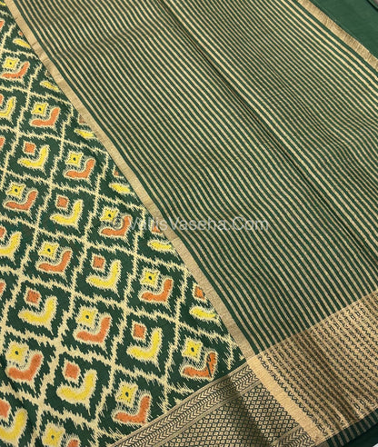 Semi Tussar Silk Saree - Ikkat / Pochampally Design - Dark Green Shade - VVSTS033