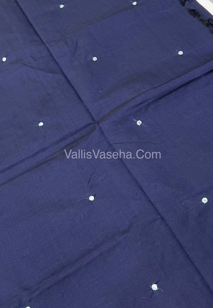 South Mixed Cotton - Mirror Work Embroidery - Navy Blue with Light Bluish Green- VVPCM002