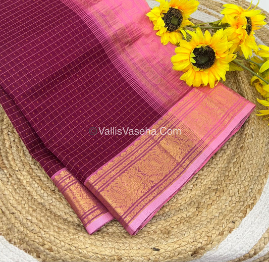Pure Silk Cotton Saree - Maroon With Pink - Lakshadeepam Design - VVPLD001