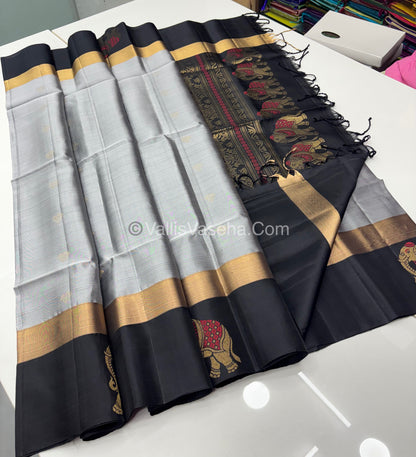 Half Mixed Soft Silk Saree - Grey with Black - VVPSS028