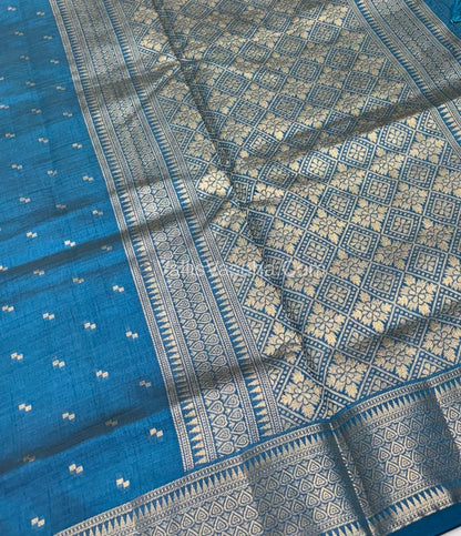 Semi Tussar Silk - Grand Pallu  - Blue Shade - VVSTS020