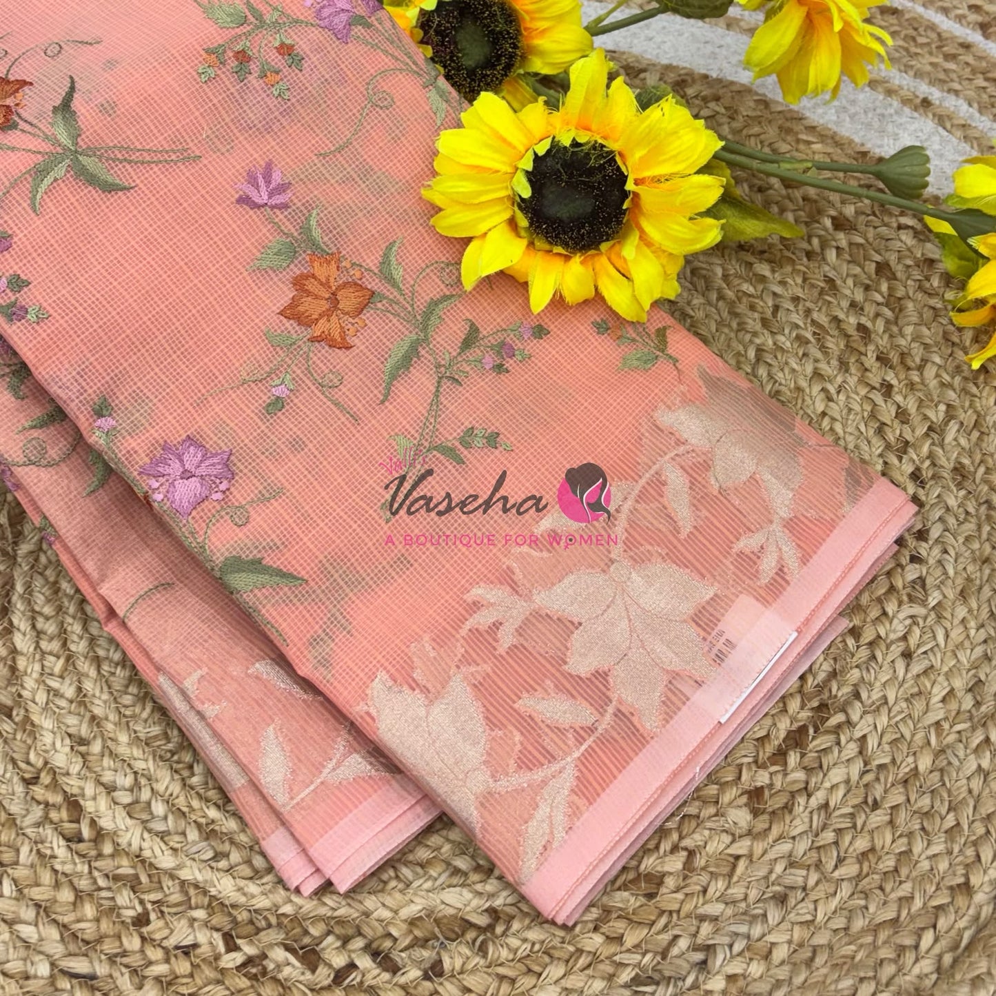Kota Saree - Embroidery Weaving - Peach Shade - VVKES001
