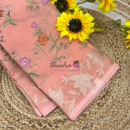 Kota Saree - Embroidery Weaving - Peach Shade - VVKES001