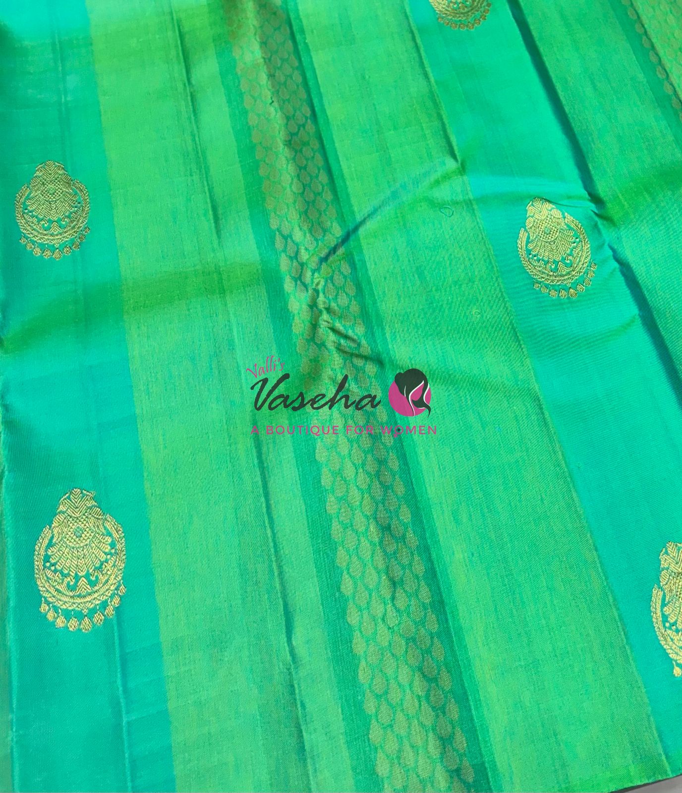 Pure Kanchipuram Silk Saree - Border Less  - Rexona Green Shade  - VVPS063
