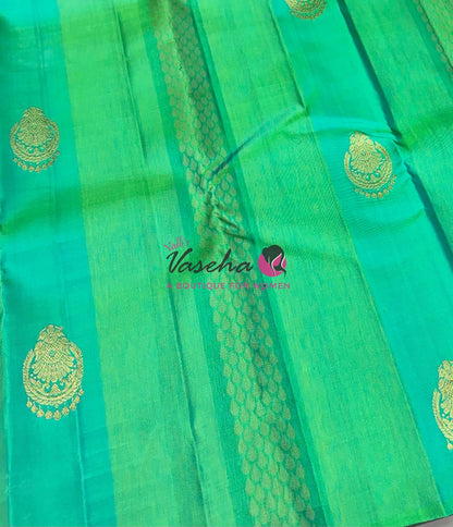 Pure Kanchipuram Silk Saree - Border Less  - Rexona Green Shade  - VVPS063