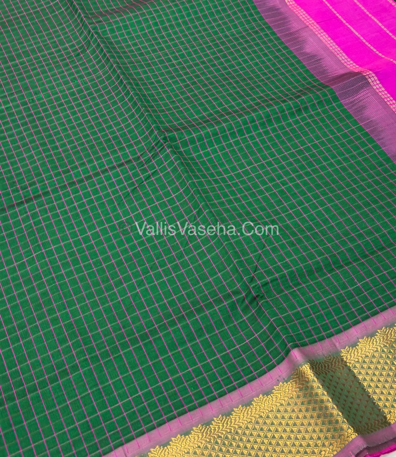 Semi Silk Cotton Saree - Green With Pink Shade - VVSSC004