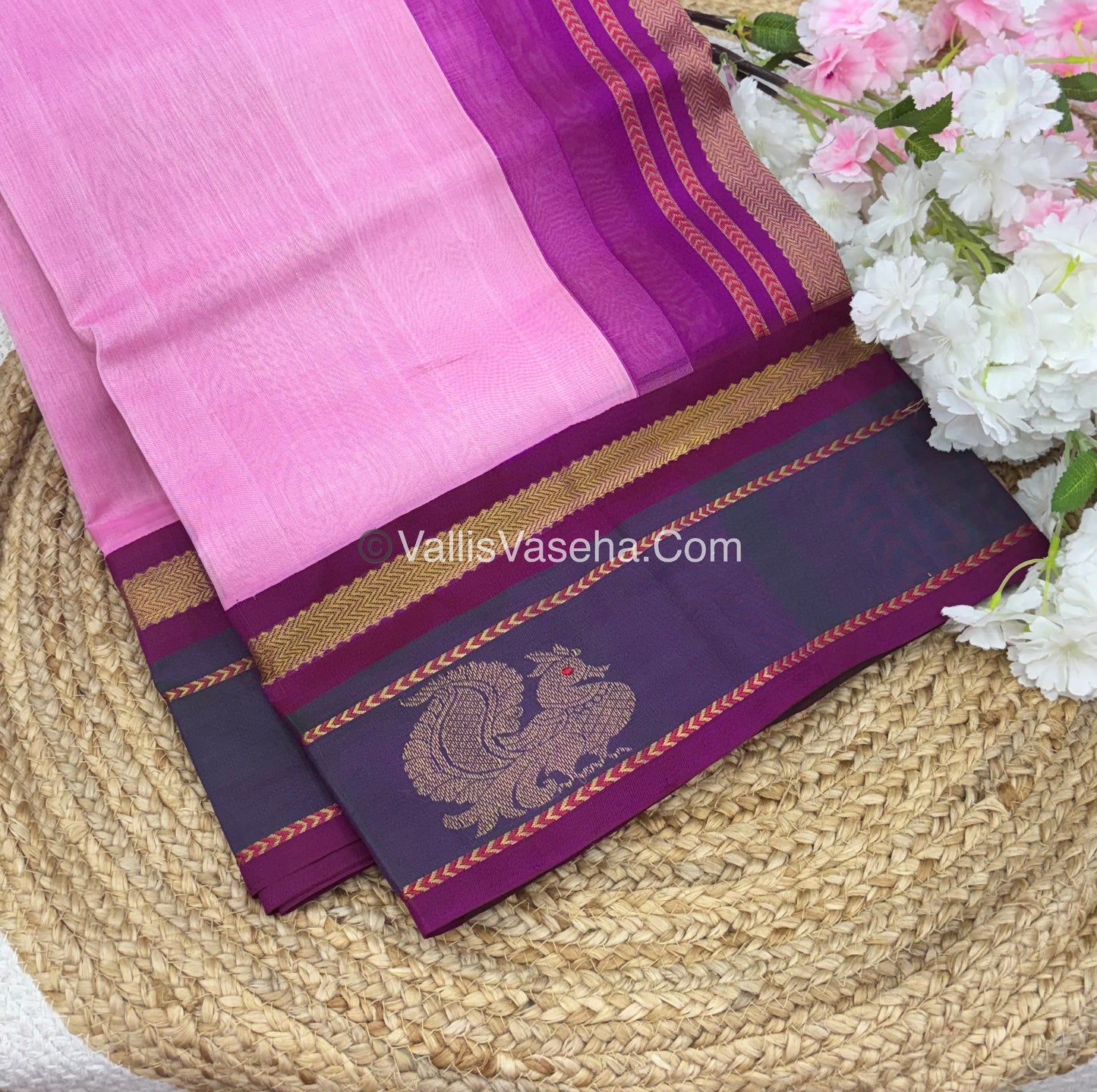 Pure Korvai Silk Cotton With Peacock Butta Border - VVKSC018