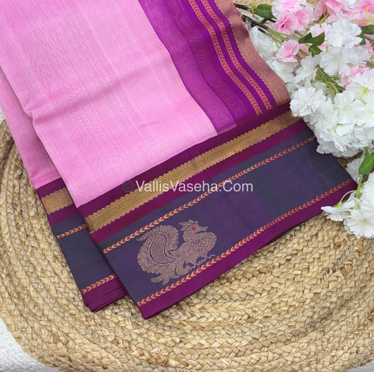 Pure Korvai Silk Cotton With Peacock Butta Border - VVKSC018