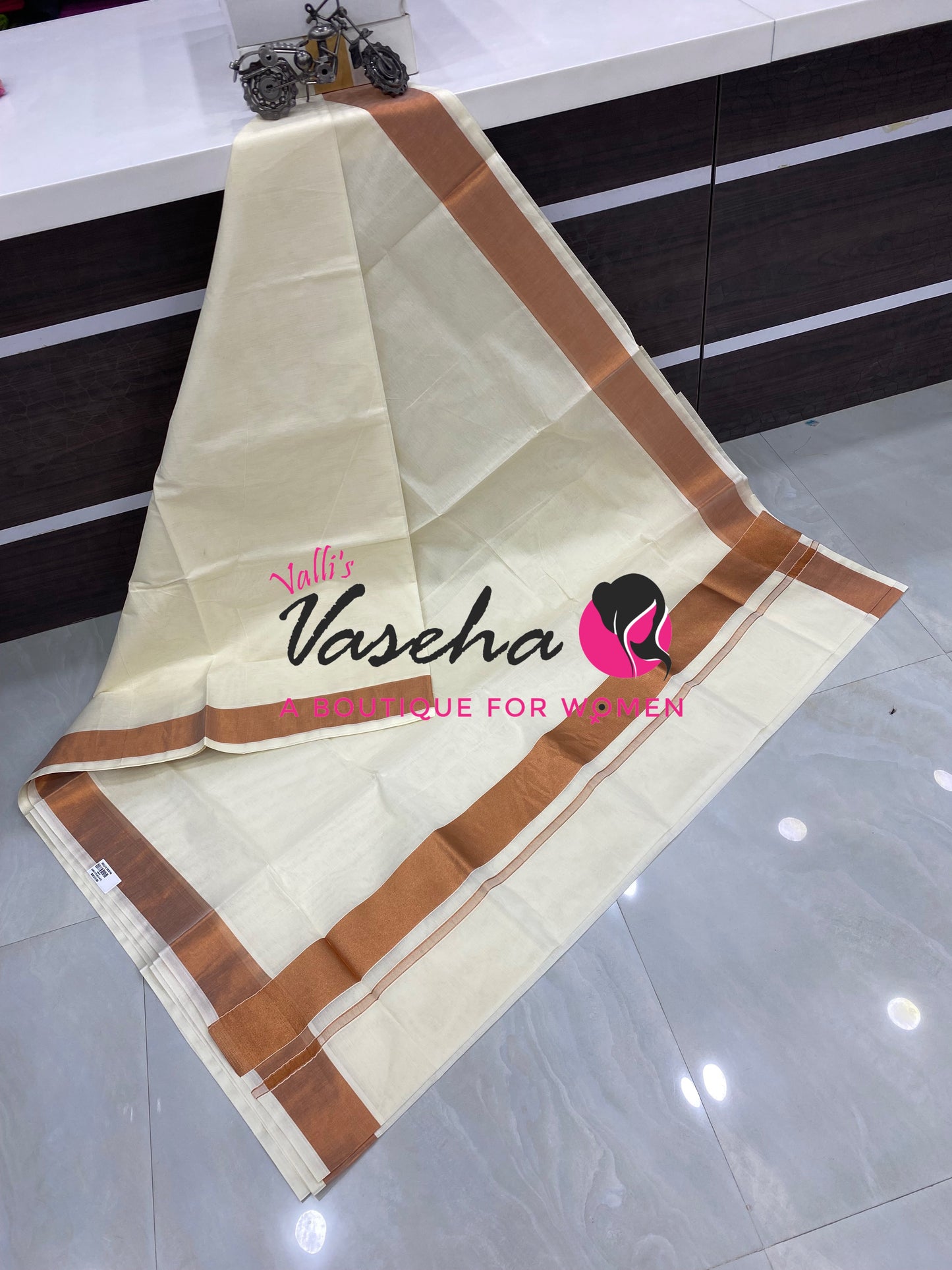 Kerala Cotton Saree - Copper Zari - VVKCS031