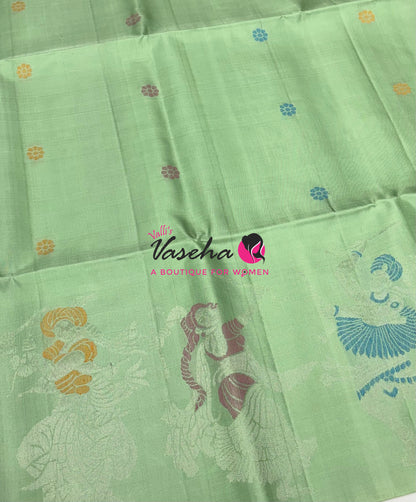 Pure Soft Silk Saree  - Pastel Green With Pink Combo - VVPSS139