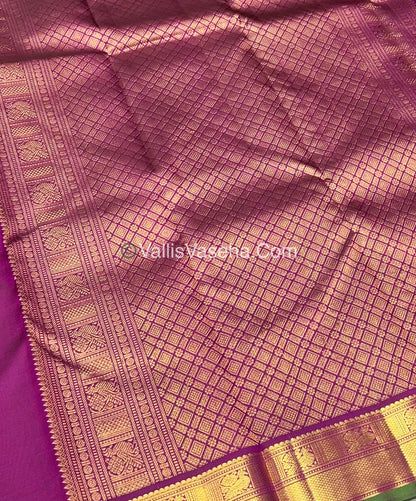 Pure Kanchipuram Silk Saree - Peach Gold & Purplish Pink Combo - VVPS014