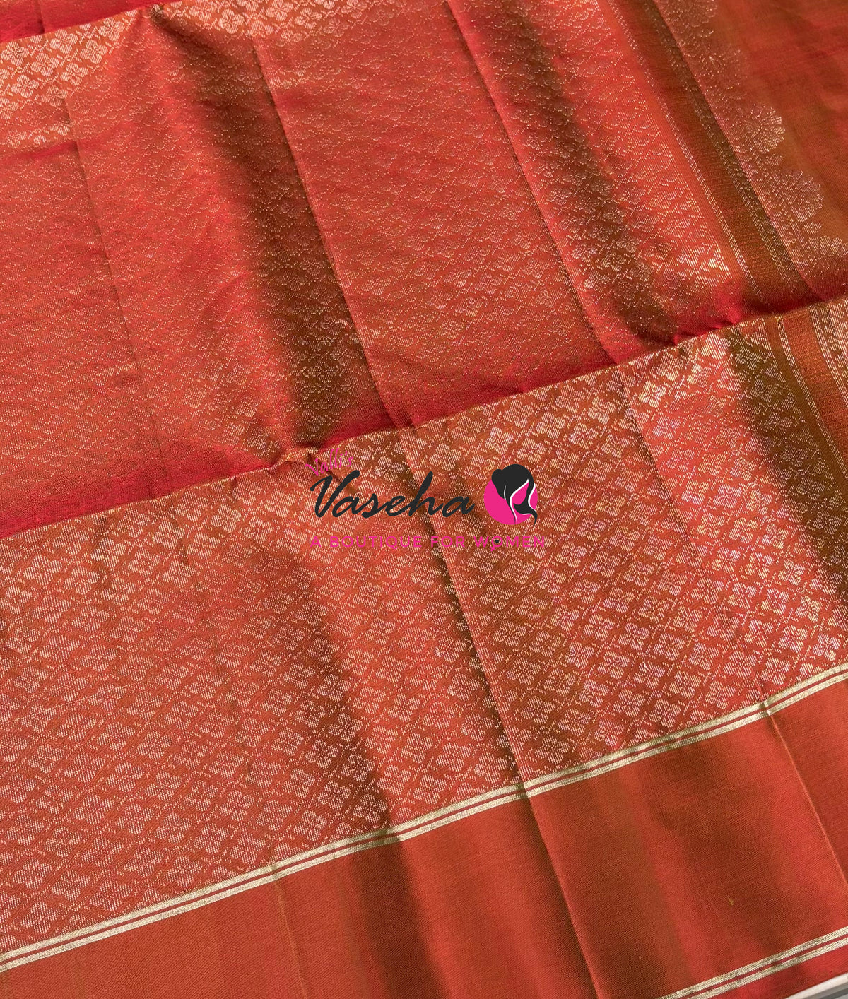 Pure Soft Silk Saree - Cream & Rust Orange Shade - VVPSS127