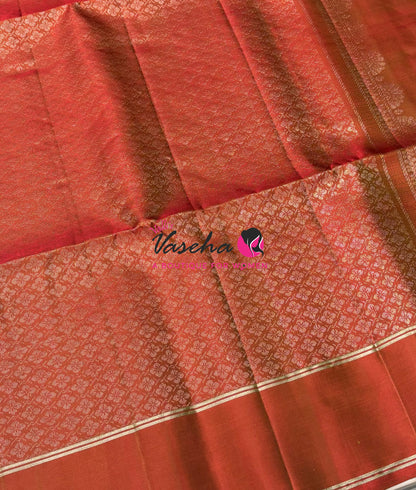 Pure Soft Silk Saree - Cream & Rust Orange Shade - VVPSS127
