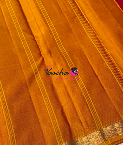 Pure Soft Silk Saree  - Red With Yellow Combo - VVPSS146