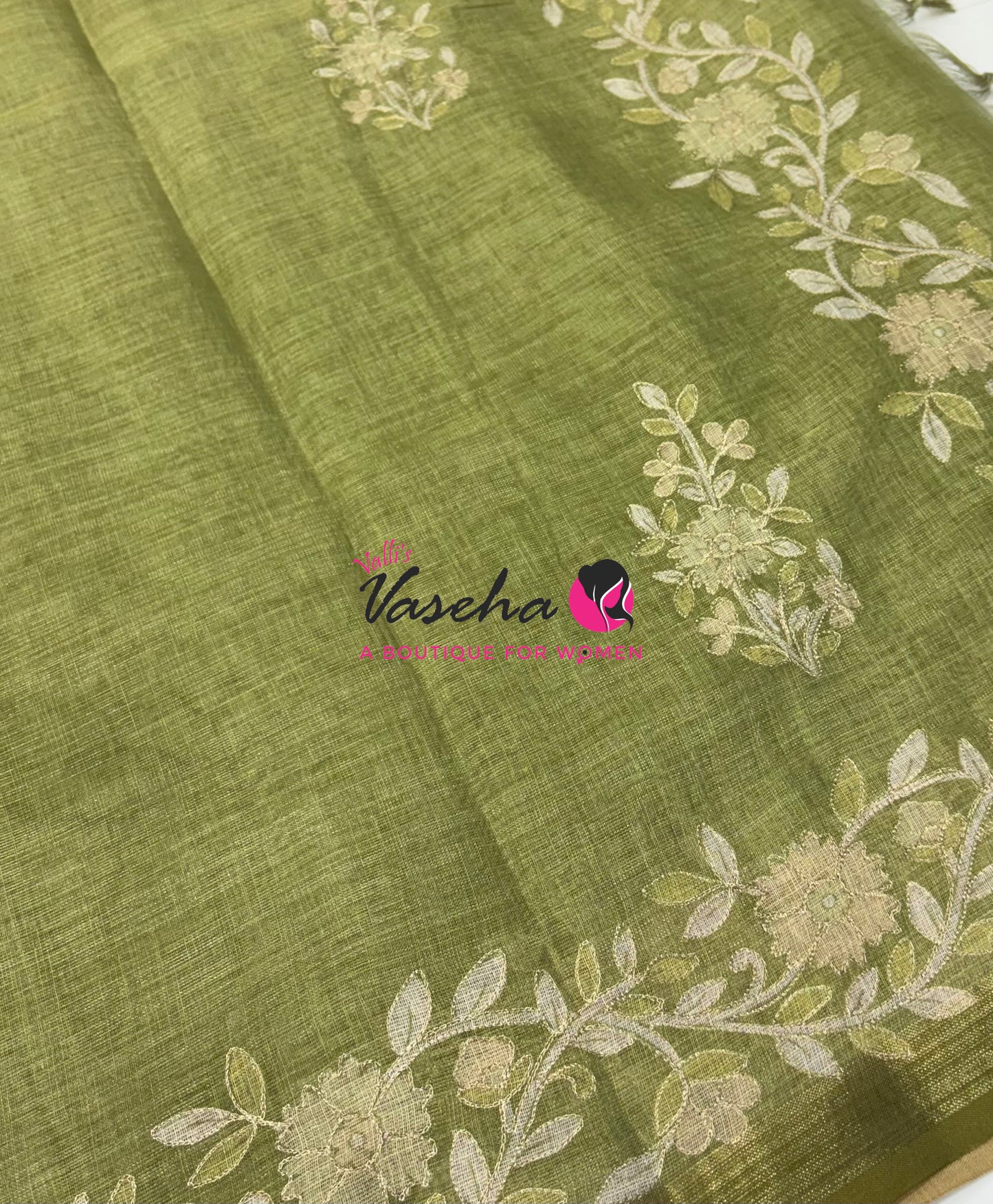 Linen Tissue Saree - Green Shade - VVLTS002