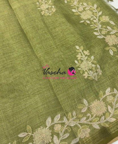 Linen Tissue Saree - Green Shade - VVLTS002
