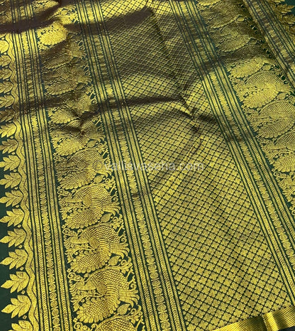 Pure Kanchipuram Silk Saree - Orangish Peach  with Green - VVPS005