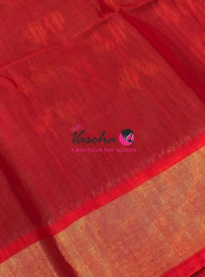 Pochampally Silk Cotton Saree - Green & Red Shade - VVPPS001