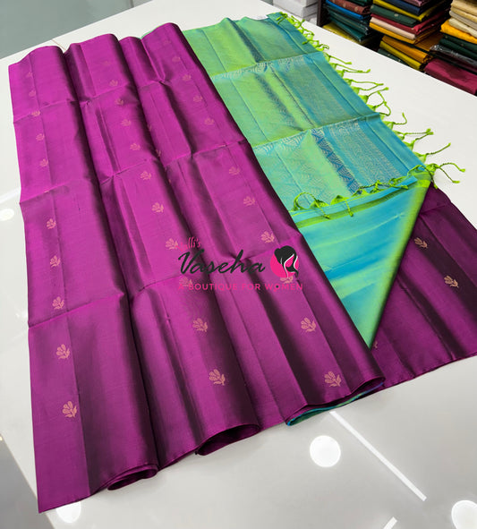 Pure Soft Silk Saree  - Purple With Dual Tone Green - VVPSS118