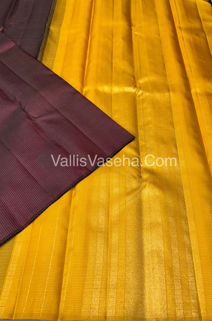 Pure Kanchipuram Silk Saree - Maroon & Yellow Combo - VVPS036