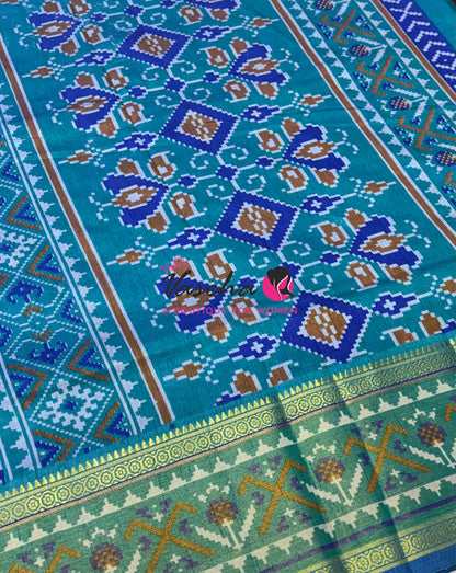 Semi Patola / Art Silk Saree - Blue With Blue Combo - VVSPS001